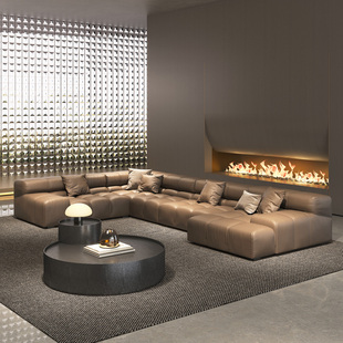 纳威意式 极简真皮沙发现代简约大户型客厅意大利轻奢高端大气组合