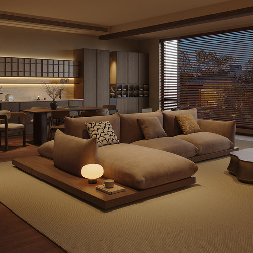 纳威宋式美学地台沙发大户型客厅双面背靠背科技布艺家具2025新款