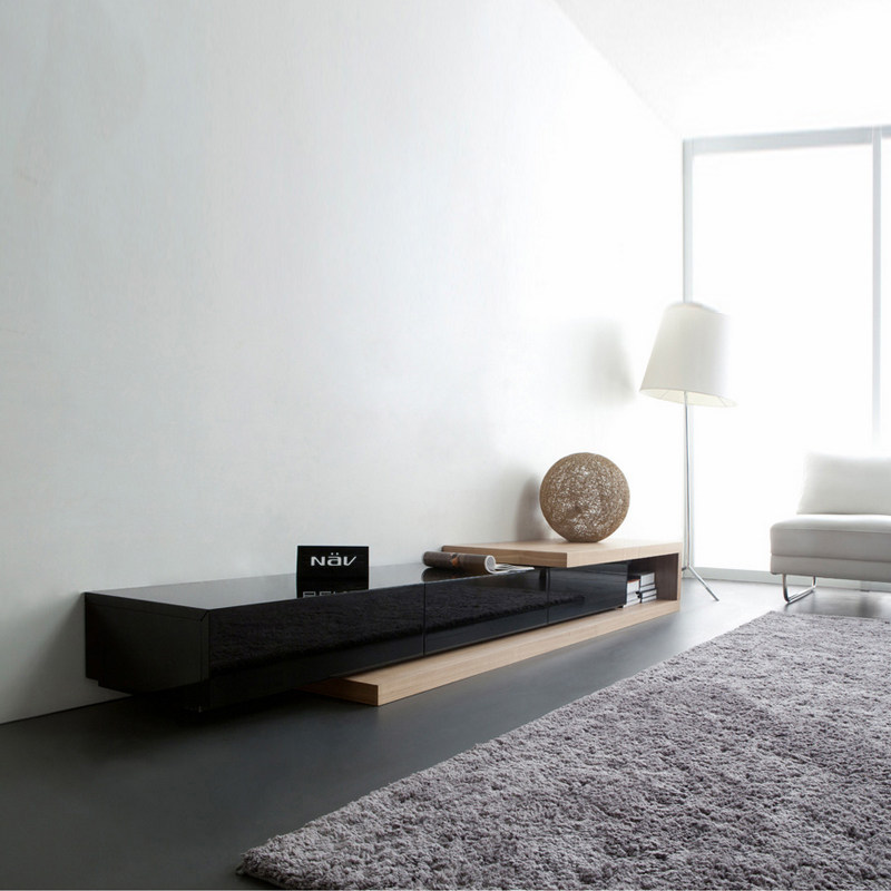 纳威意式极简电视柜现代简约北欧轻奢黑色可伸缩落地柜客厅家具