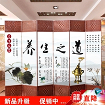 Mobile screen folding cloth solid wood weaving simple Chinese health care simple fashion beauty shop partition folding screen