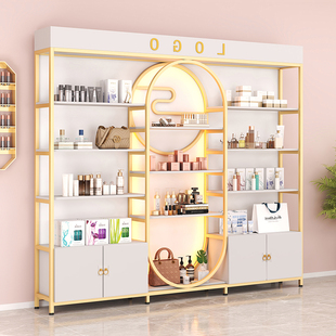 化妆品产品展示柜美容美甲展示架美甲店护肤品彩妆柜子理发店带灯