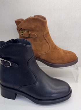 接吻猫短靴2025新气质西部靴美拉德通勤时装靴女KA65701-56