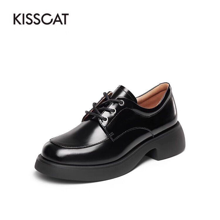 kisscat 接吻猫2022春新款学院风小牛皮休闲圆头乐福鞋ka32150-51