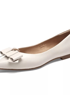 KISSCAT接吻猫平底鞋2024春商场新款尖头蝴蝶结女单鞋KA54136-10