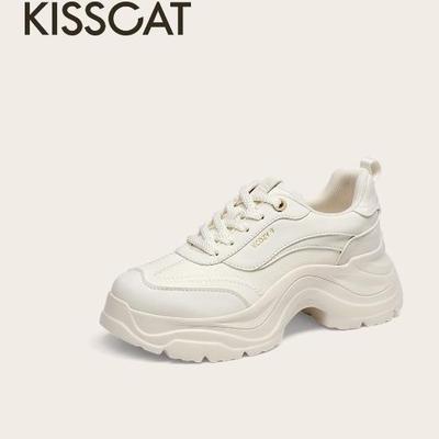 KISSCAT接吻猫25春新款厚底增高小白鞋休闲运动老爹鞋KA65163-50