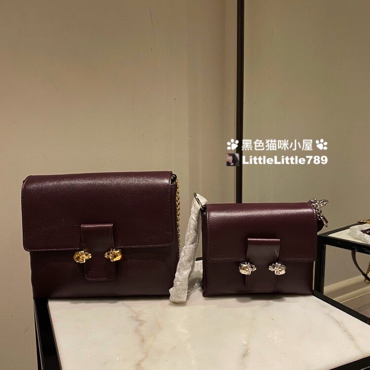 国现 英国比斯特折MCQUEEN Mcq麦昆金属骷髅头小牛皮链条包斜挎包