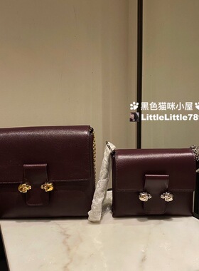 国现 英国比斯特折MCQUEEN Mcq麦昆金属骷髅头小牛皮链条包斜挎包