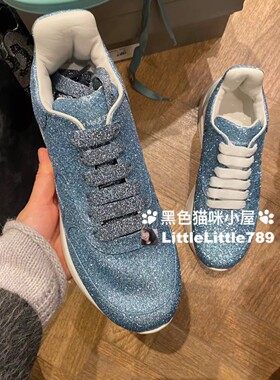 国现 英国比斯特折ALEXUANBERMCQUEEN女士闪粉系带休闲跑鞋双鞋带