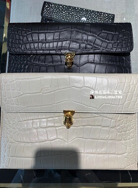 英国比斯特 Alexander Mcqueen麦昆经典骷髅头鳄鱼纹荔枝牛皮手包