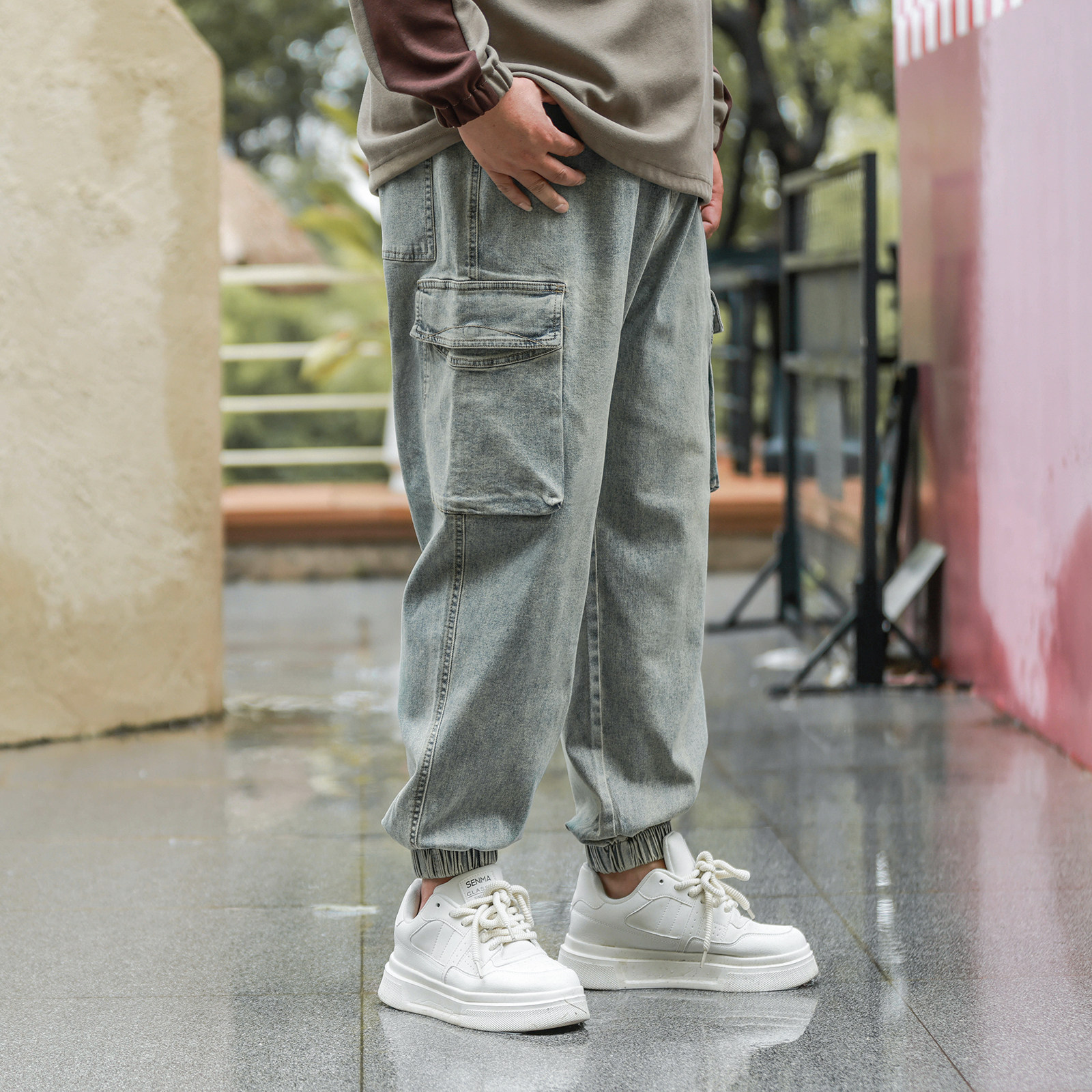 大码潮牌经典501显瘦锥形弹力牛仔裤品质水洗小脚长裤300斤胖子男