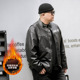 美式硬汉风做旧毒液皮衣加绒痞帅机车大胖子皮夹克 300斤潮牌棉服