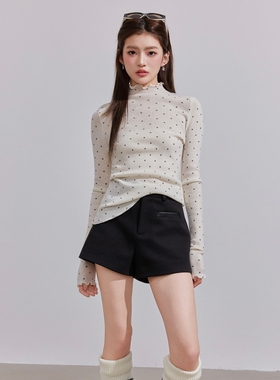 OTEBANBASS 25SS法式木耳边波浪领波点打底衫女半高领长袖针织衫