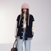 OTEBANBASS 24SS针织拼接羽绒棒球服外套女美式 复古上衣