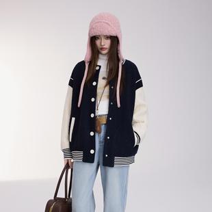 OTEBANBASS 24SS针织拼接羽绒棒球服外套女美式复古上衣