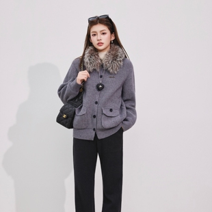 外套女可爱少女风毛针织衫 OTEBANBASS 25SS狐狸毛纽扣针织开衫