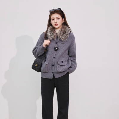 OTEBANBASS25SS狐狸毛针织开衫