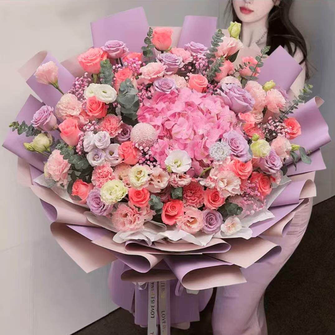 巨型超大绣球玫瑰混搭花束真花