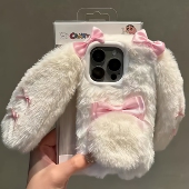 毛绒兔耳朵适用苹果17 16pro手机壳iphone15promax保护套14pro镜头全包13por 12硅胶mini毛茸茸11软12Pr0