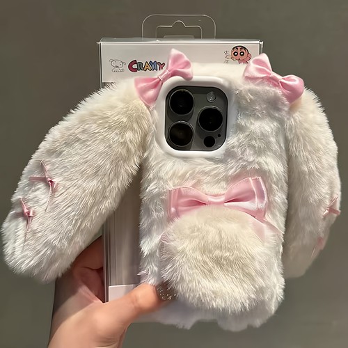 毛绒兔耳朵适用苹果17/16pro手机壳iphone15promax保护套14pro镜头全包13por 12硅胶mini毛茸茸11软12Pr0