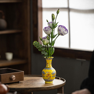 轻奢珐琅彩陶瓷花瓶客厅餐桌插花花器新中式 高档时尚 电视柜装 饰品