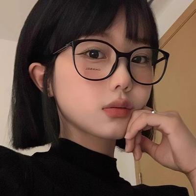 小香风椭圆近视眼镜女黑框平光素颜网红配度数眼镜框架宝骏3282