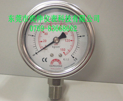 GAUGE抗震全不锈钢压力表0-10KG，BC-A压力表，STIKO牌压力表