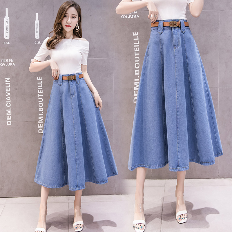 2019 Spring new pattern Large Easy cowboy skirt Paige Show thin Mosaic A word skirt Mid length version Big swing skirtin the Women's clothing/Boutique , Skirts  category - from Buy2taobao.com to provide professional Taobao agent buy service