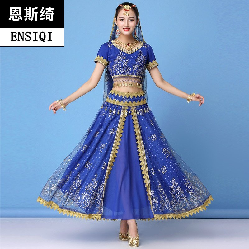 2020舞蹈新款印度民族舞服装亮片长裙表演服新疆演出服女成人套装