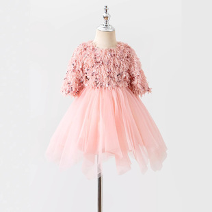 跨境女童连衣裙2026秋装中袖儿童公主裙子宝宝超仙流苏亮片连衣裙