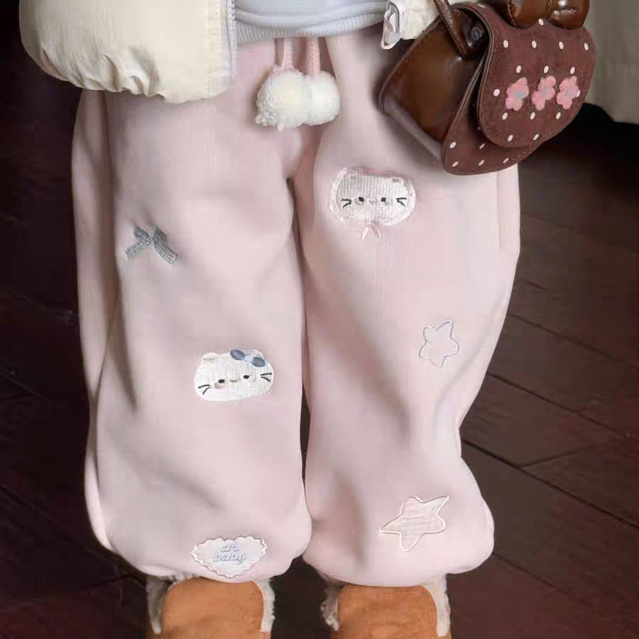 女童加绒卫裤冬季女宝宝冬装裤子儿童加厚休闲裤童装KT猫长裤Z066