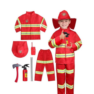 跨境儿童消防员服装幼儿园职业体验亲子角色衣服消防员演出服批发