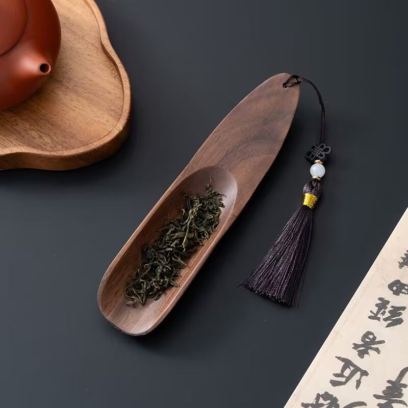北美胡桃木茶勺实木一体成形茶叶茶匙黑檀木功夫茶具取茶投茶叶勺