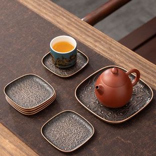 合金茶杯垫中式隔热垫家用杯托茶托功夫茶道配件复古创意茶碟托盘