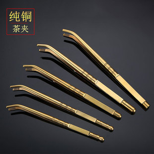 纯铜茶夹茶刀两用茶道六君子花梨木茶具大号杯夹子茶勺茶杯叉茶针