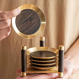 铜制实木茶杯垫茶道功夫茶杯托禅意隔热茶垫杯垫茶托创意茶具配件