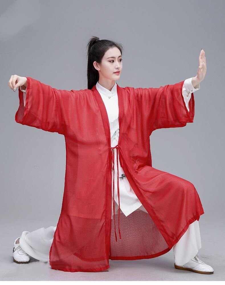 太极服披纱单件长款仙儿飘逸中国风夏季太极拳男女表演服外披