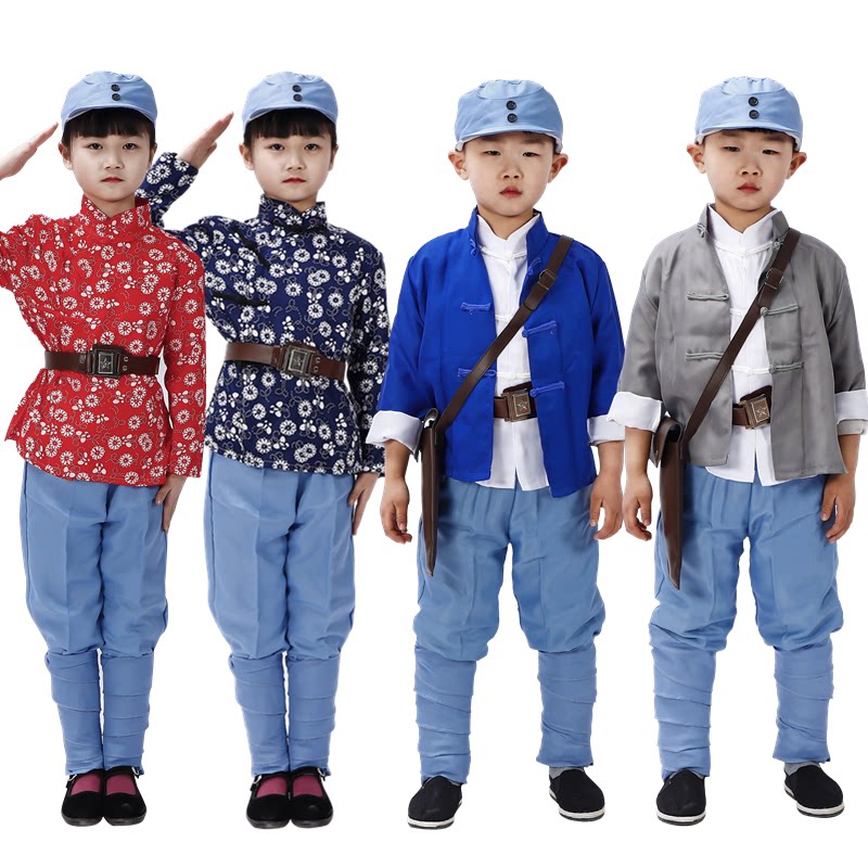 成人儿童敌后武工队民兵农民武装衣服游击队演出服装红歌合唱服装