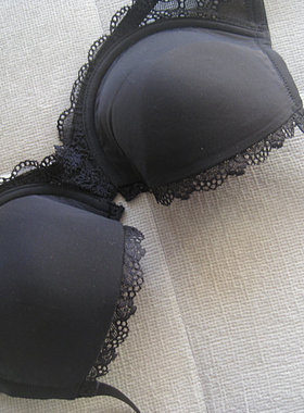 欧美单黑色75D薄棉软罩杯文胸内衣