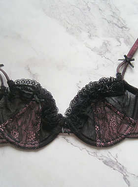 Ann~性感超薄拼色蕾丝有钢圈文胸小码内衣70B 性感小可爱