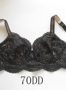 欧美单PS~薄款黑色蕾丝有钢圈内衬网纱文胸70DD