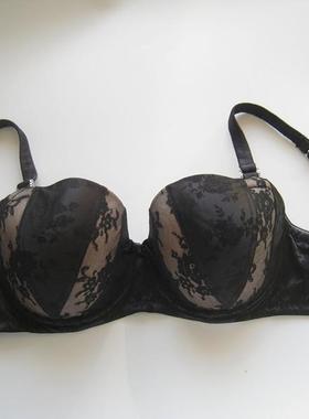 PS欧精品好货70DD有钢圈薄棉罩杯立体上托内搭文胸胸衣黑色好版型