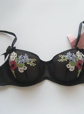 hun~黑色薄棉罩杯有钢圈V型聚拢上托文胸内衣70C