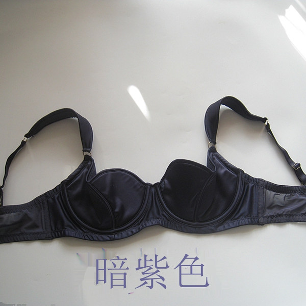 Large size bras暗紫色缎面有钢圈薄款性感胸托乳托大码70F85DD