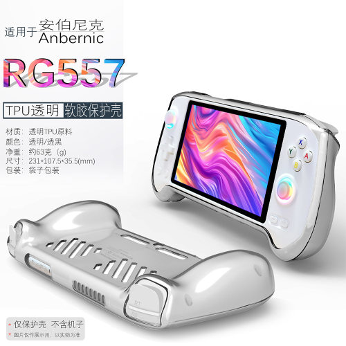 散热适用周哥新款ANBERNIC安伯尼克RG557开源掌机游戏机配件透明硅胶保护软套RG 557防摔全包后壳机套超薄壳