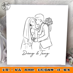 创意艺术婚礼logo设计简笔画人物手绘婚纱照头像装饰画油画