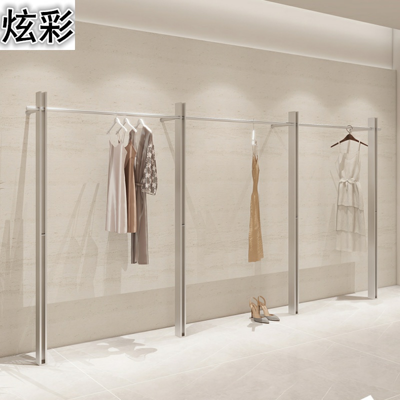服装店展示架不锈钢黑色上墙架女装落地式陈列架简约货架挂衣架子