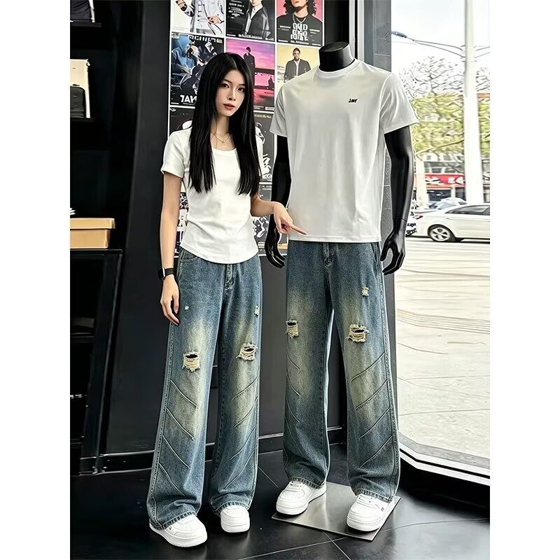 美式复古破洞牛仔裤女2025春牛仔裤