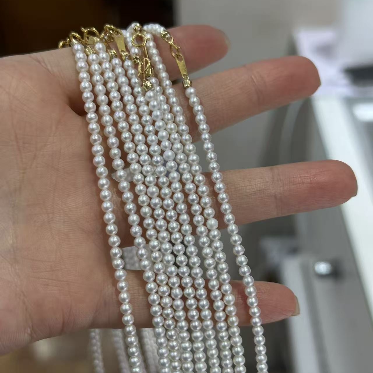 18K金珍珠项链 无暇珍珠项链 日常百搭精致小米珠项链