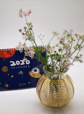 玻璃花瓶，瓜楞，描金，鲜花，干花，客厅，卧室