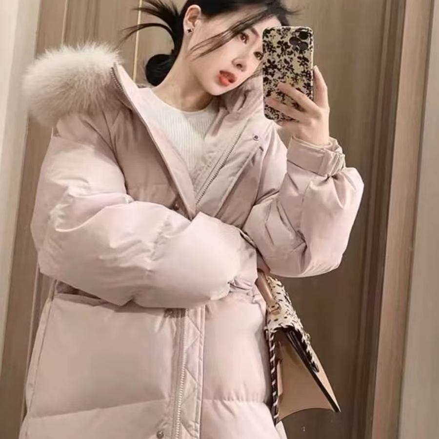 香榭颂狐狸毛领中长款羽绒服女2025新款连帽加厚宽松显瘦外套冬季